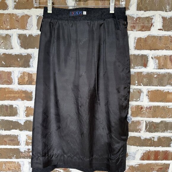 Vintage Escada Midi Skirt A-line Wool Charcoal Gray Leather Trim Size 38 EUC - Picture 6 of 13